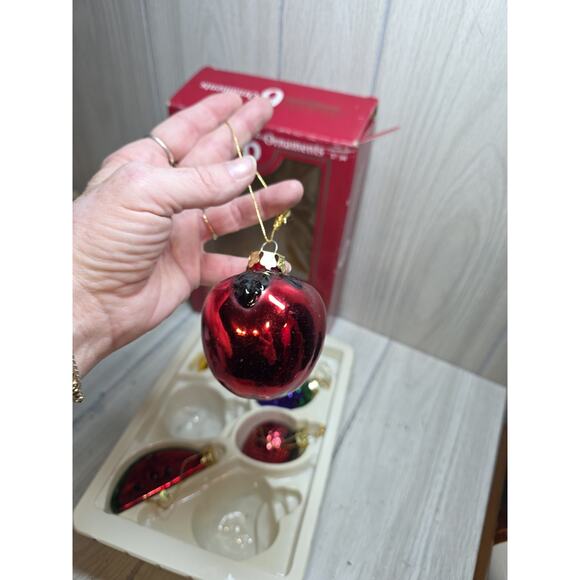 Vtg Blown Glass Fruit Christmas Ornaments Festive Holiday Original Set Of 5 - Picture 3 of 11